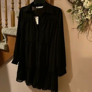 ZARA peasant style long sleeve top in black, size XS